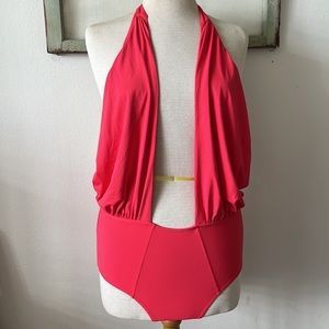 NWT Enya One Piece Halter Tie Swimsuit Size L Beautiful Coral Color
